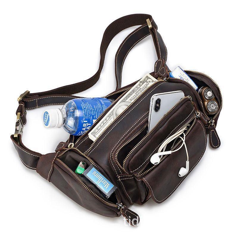 Travel-Friendly Genuine Leather Waist Bag Hands-Free Fanny Pack