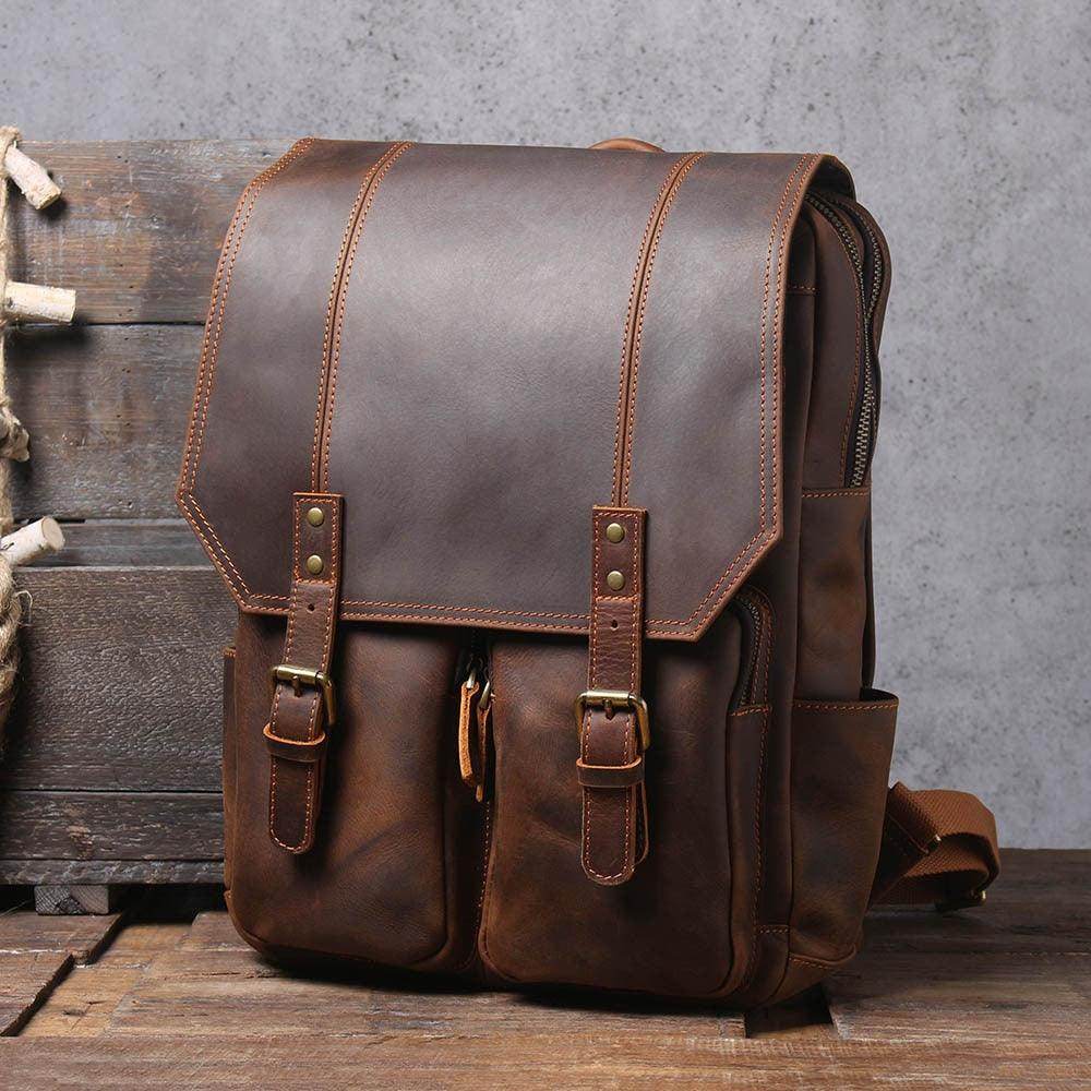 Travel leather backpack with multiple pockets for organized packing and stylish adventures