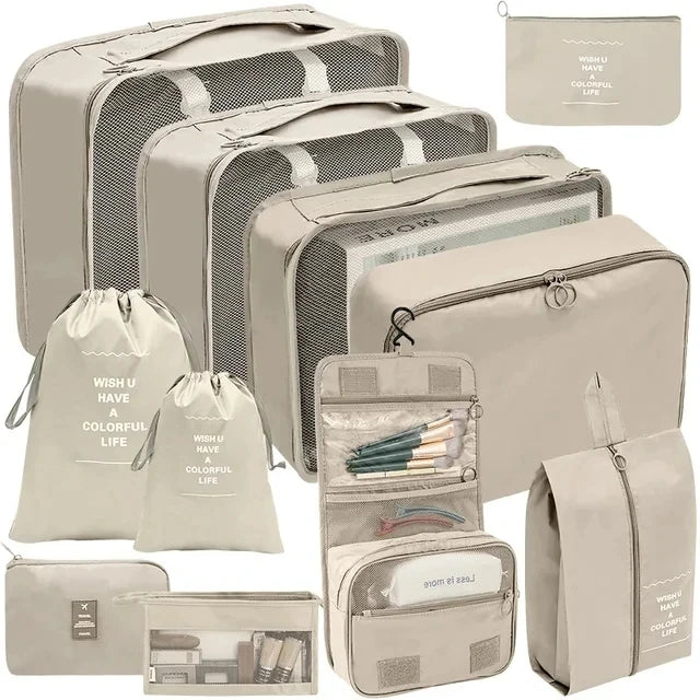 VacationGrabs travel luggage organizer set in beige for organized packing