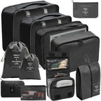 Black travel luggage organizer set for efficient packing and storage