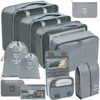 Gray travel luggage organizer set for efficient packing and storage