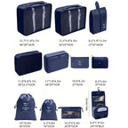 Navy travel luggage organizer set, durable fabric, keeps items organized