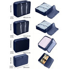 Navy travel luggage organizer set, durable fabric for neat packing