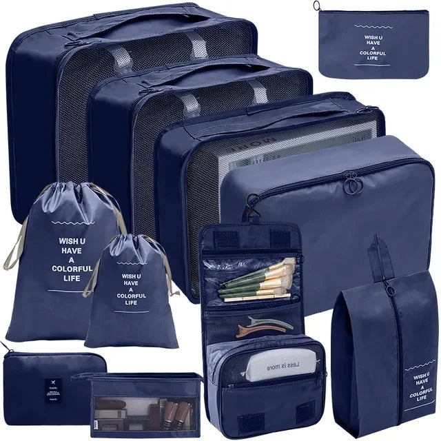 Navy travel luggage organizer set for efficient packing and storage