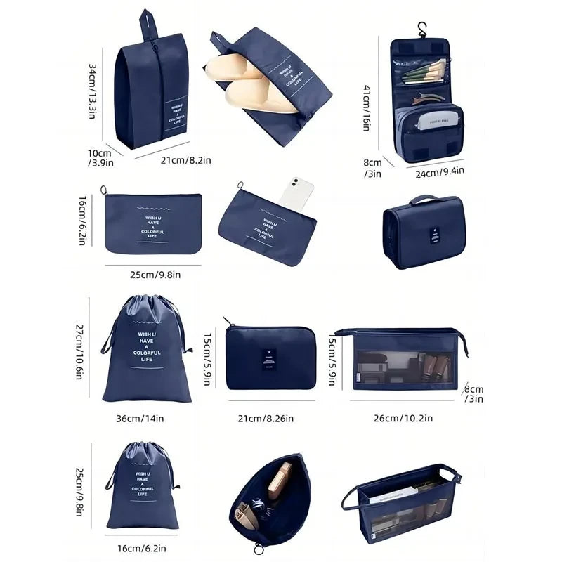 Navy travel luggage organizer set for efficient travel packing