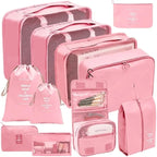 Pink travel luggage organizer set for efficient packing and easy access