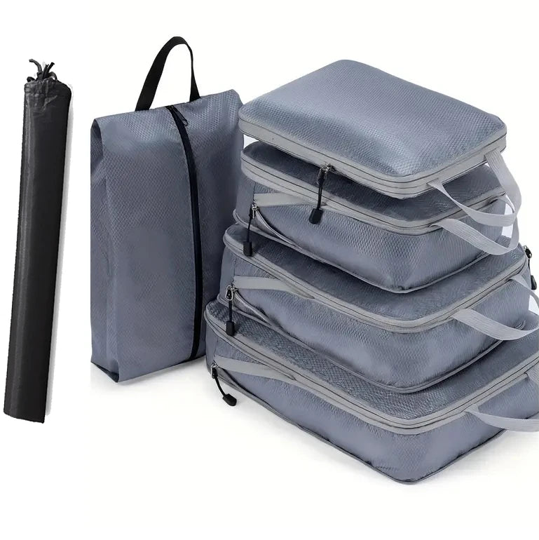 Gray travel packing cubes set for organized luggage and easy packing
