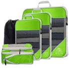 Green travel packing cubes set for organized luggage and easy packing