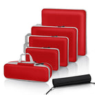 Red travel packing cubes set for organized suitcase storage
