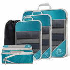 VacationGrabs travel packing cubes set in teal, durable fabric for organized luggage