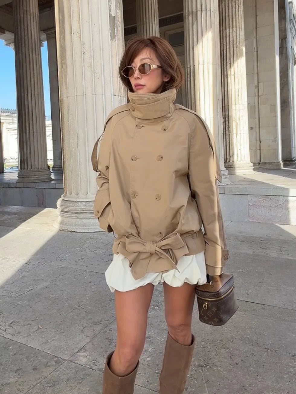 Women's beige trench & coat, lightweight for stylish outdoor wear