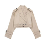 Beige trench coat women, cropped style for stylish layering