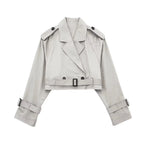 Light gray cropped trench coat women, stylish for spring fashion