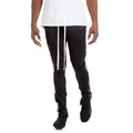 Men's black trendy leather stripe joggers with white drawstrings and slim fit by WEIV