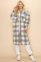 Andante USA trendy plaid jacket women featuring a button-down design and oversized fit for stylish layering