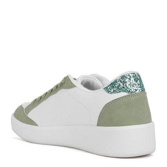 Stylish Rag Company trendy star sneakers in white and green with glittery accents for a modern look