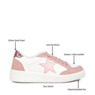 Rag Company trendy star sneakers in white and pink with lace up detail and glitter back panel