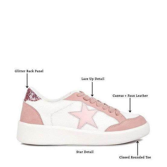 Rag Company trendy star sneakers in white and pink with lace up detail and glitter back panel