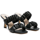 Rag Company trendy summer heels in black with stylish ruched straps and a chic square toe