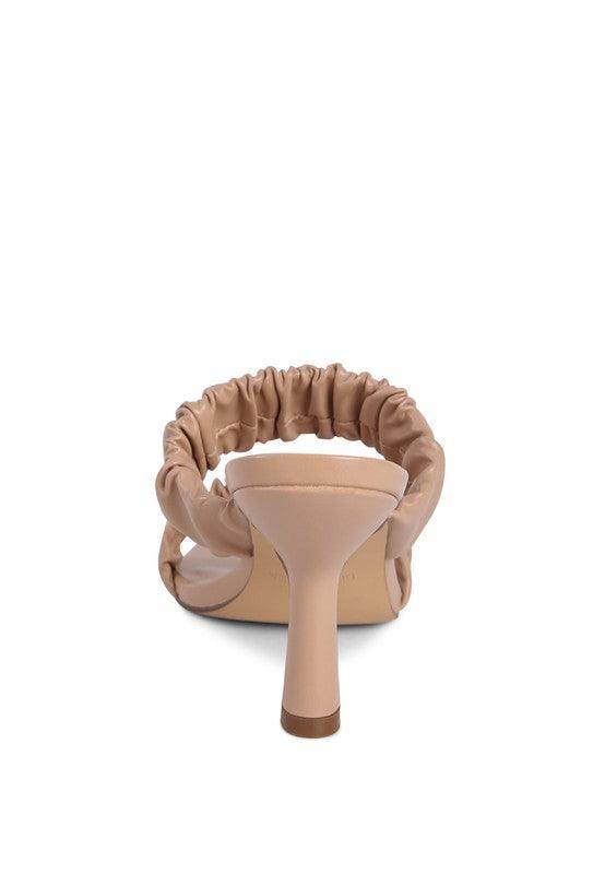 Rag Company trendy summer heels with a comfortable ruched strap and a stylish stiletto heel