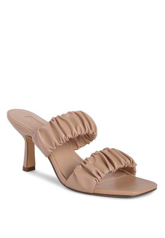 Rag Company trendy summer heels in nude with stylish ruched straps and a comfortable block heel