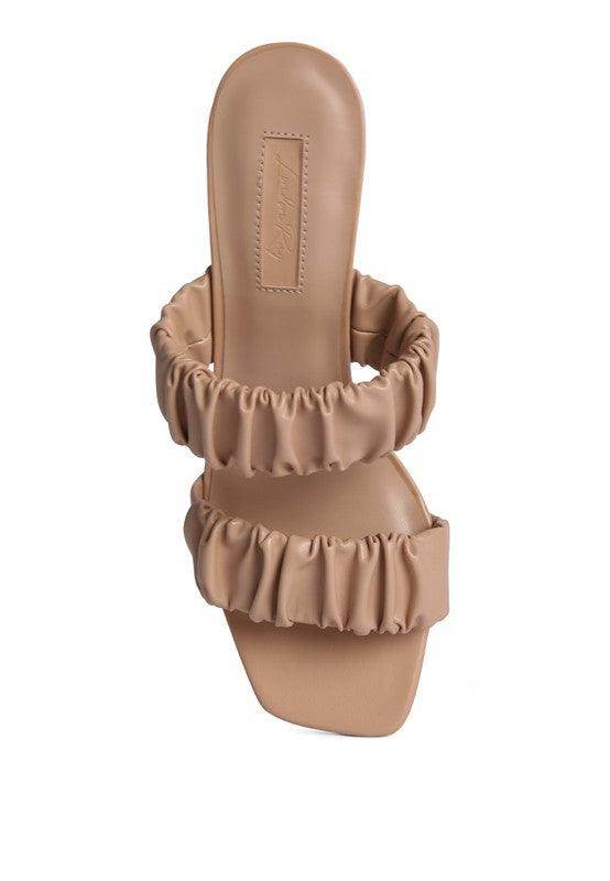 Rag Company trendy summer heels in beige with ruched detail for stylish summer outfits