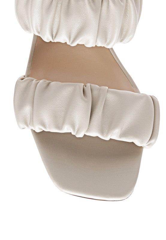 Rag Company trendy summer heels in soft beige with a stylish ruched design and square toe