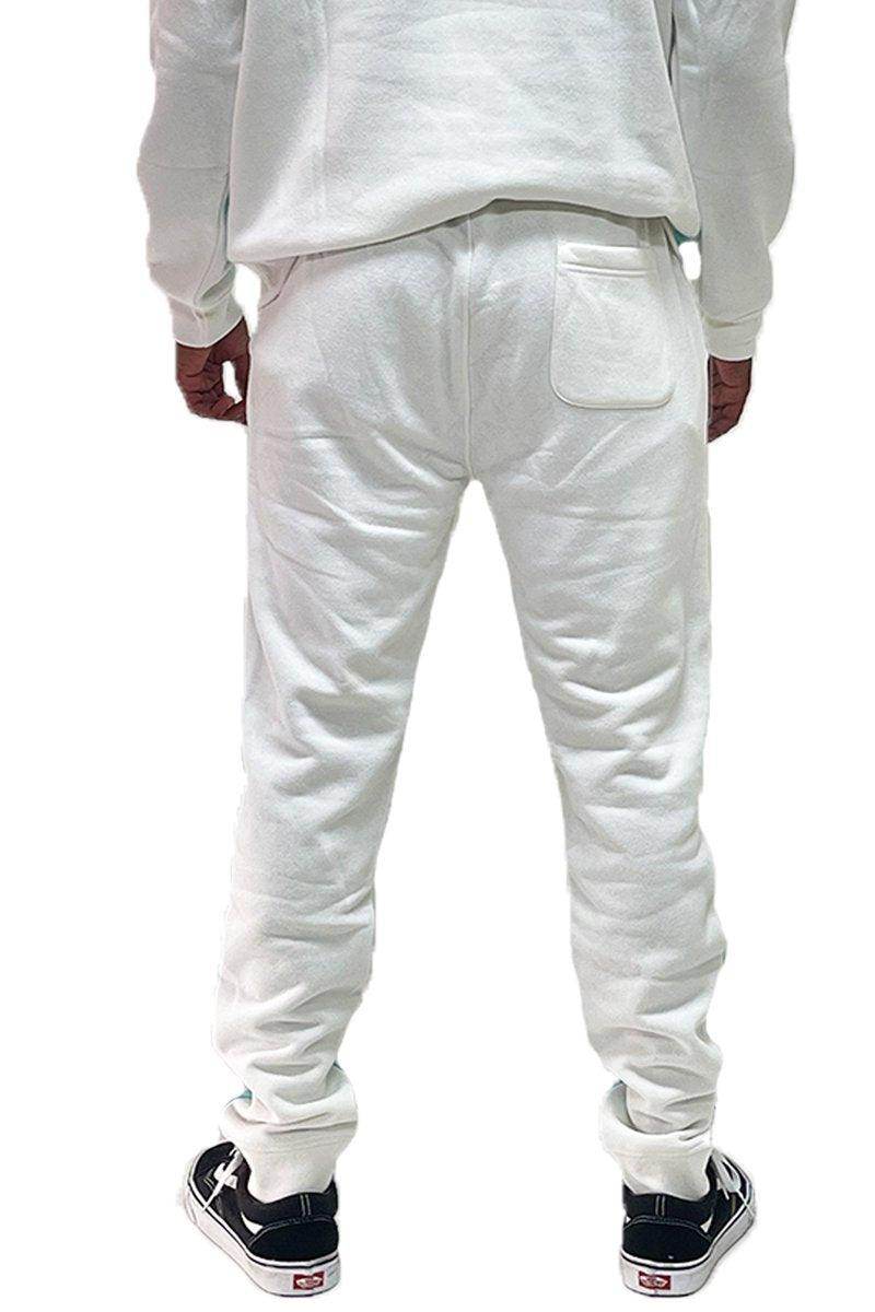 Men's white joggers from VacationGrabs ideal for travel featuring a casual fit, perfect trendy sweatpants for travel.