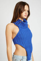 Stylish Emory Park trendy turtle neck sweater in blue with a unique sleeveless design