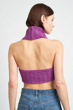 Emory Park trendy turtle neck sweater in purple with a cropped back design for a stylish look