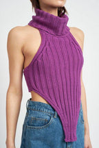 Emory Park trendy turtle neck sweater in purple with a unique cut and ribbed texture