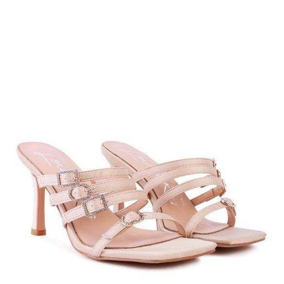 Rag Company trendy vacation footwear featuring stylish nude heels with buckle details