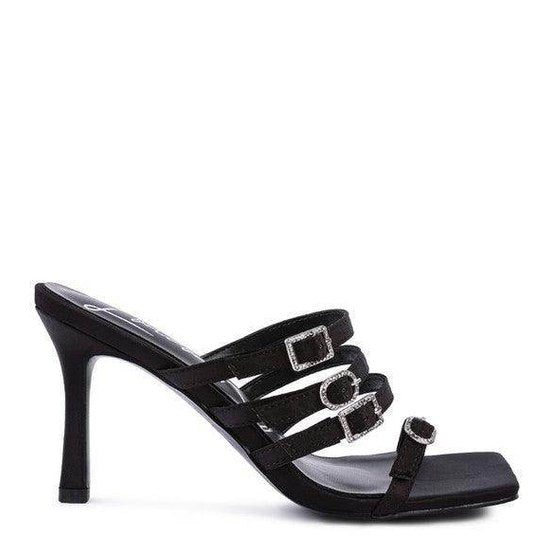 Rag Company trendy vacation footwear black high heel sandals with stylish buckle details