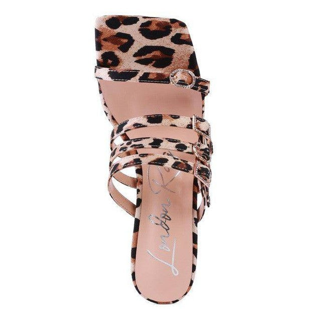 Rag Company trendy vacation footwear featuring stylish leopard print heels with multiple straps