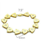 Stylish triangle charm gold bracelet featuring sparkling gems, 7.5 inches long
