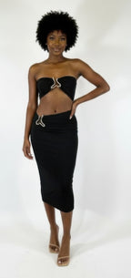 Women's black triangular cutout midi dress, perfect for clubwear