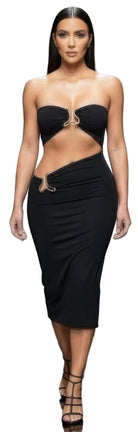 Women's black triangular cutout midi dress, perfect for clubwear events