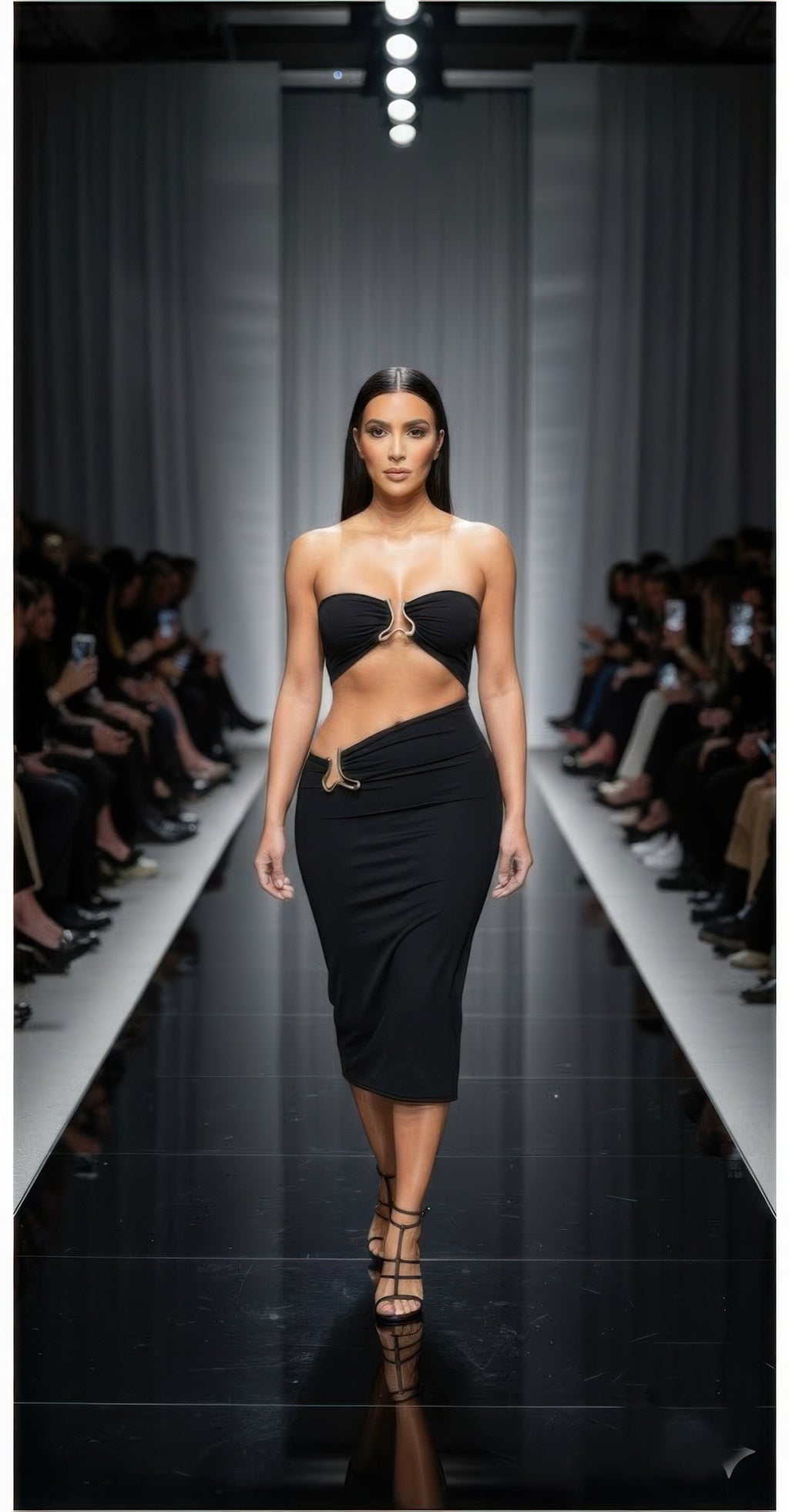 Women's triangular cutout midi dress in black, perfect for clubwear events