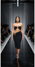 Women's triangular cutout midi dress in black, perfect for clubwear events