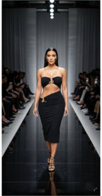 Women's triangular cutout midi dress in black, perfect for clubwear events