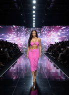 Women's pink triangular cutout midi dress, perfect for clubwear occasions