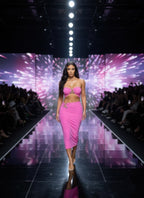 Women's pink triangular cutout midi dress, perfect for clubwear occasions
