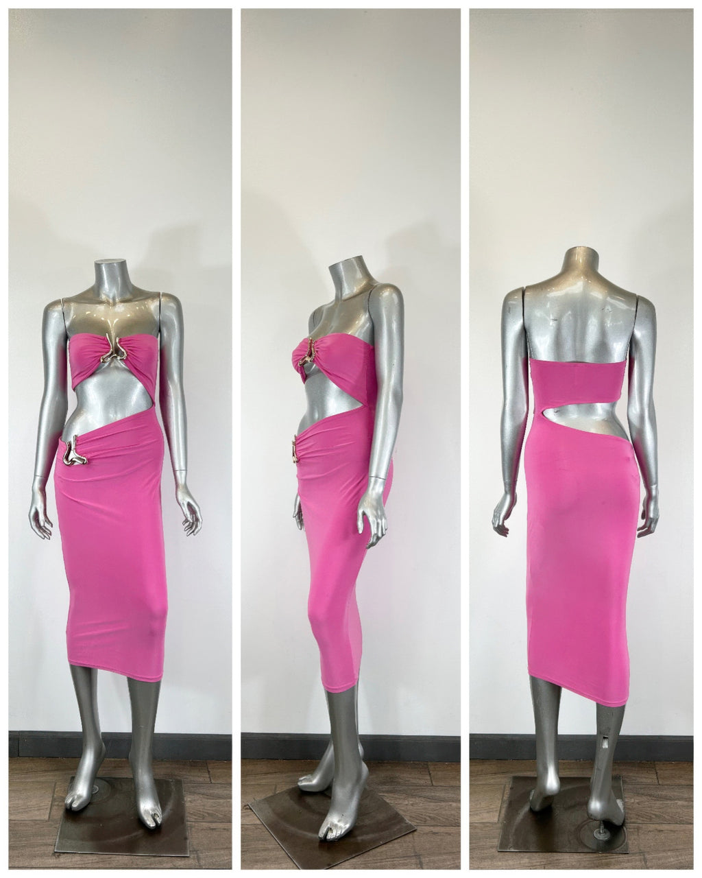 Women's pink triangular cutout midi dress for clubwear