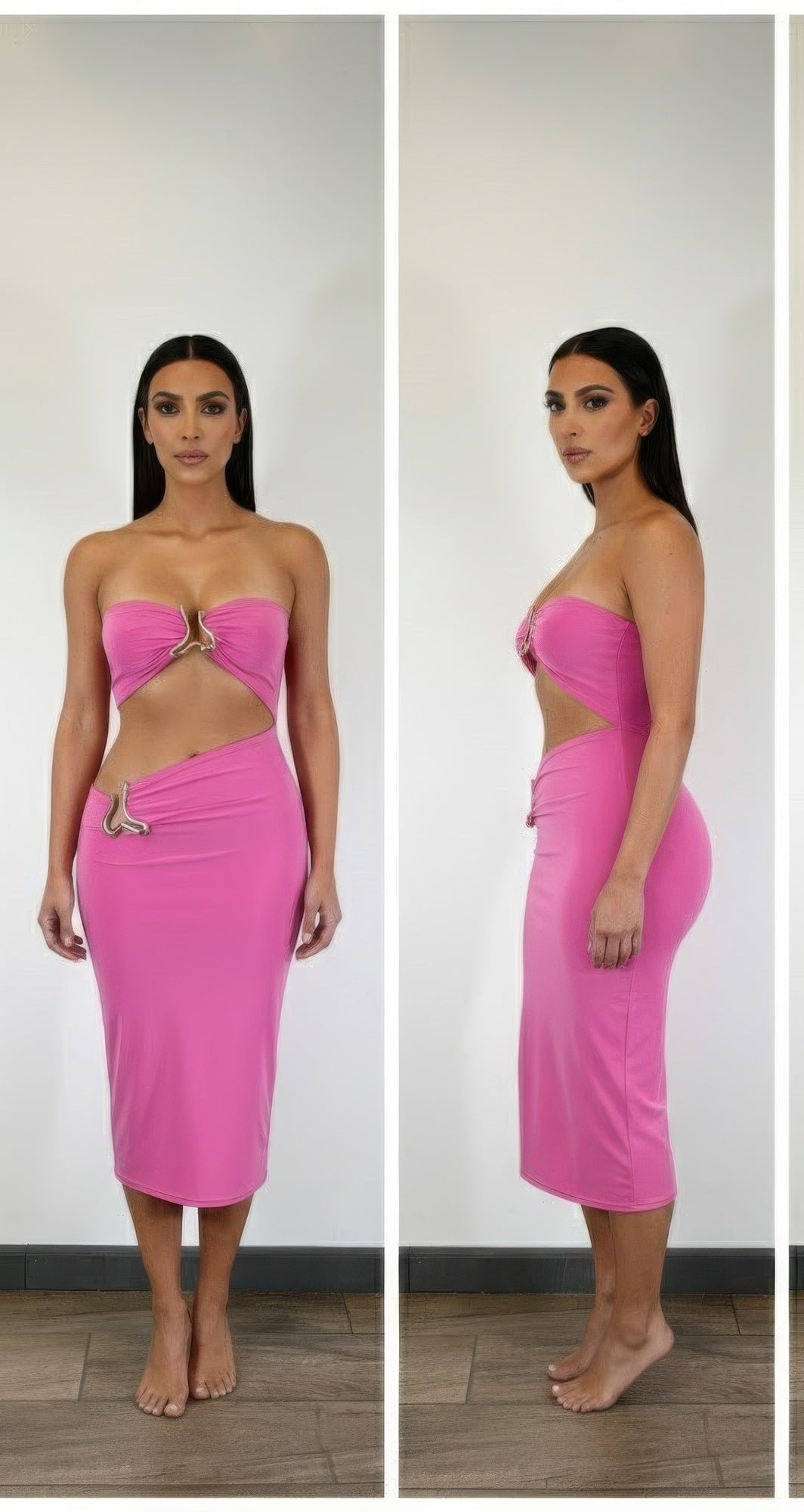 Women's pink triangular cutout midi dress for stylish clubwear