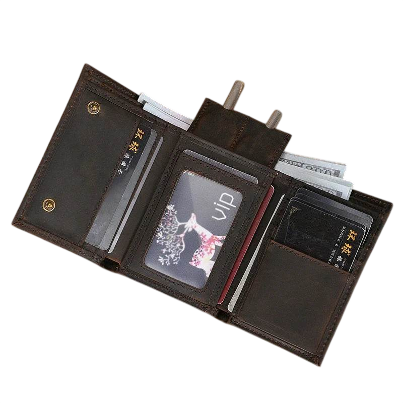 Trifold Leather Short Wallet for Men RFID Multi-Functional