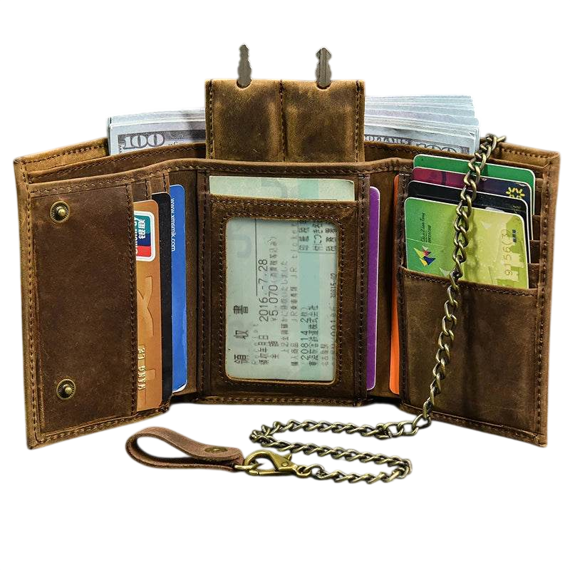 Trifold Leather Short Wallet for Men RFID Multi-Functional