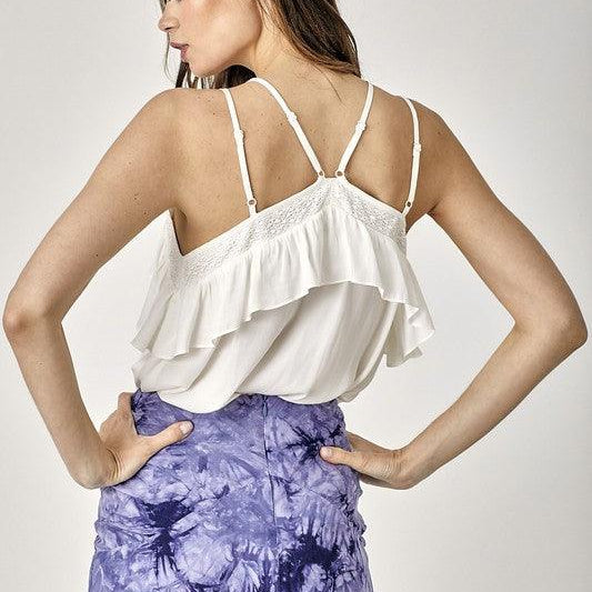 Women's Shirts Trim Detail With Ruffle Cami Top