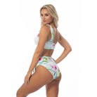 Beach Joy Bikini tropical one shoulder bikini set with floral print on model side view