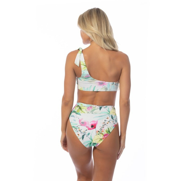 Beach Joy Bikini tropical one shoulder bikini set with floral print high-waisted bottoms