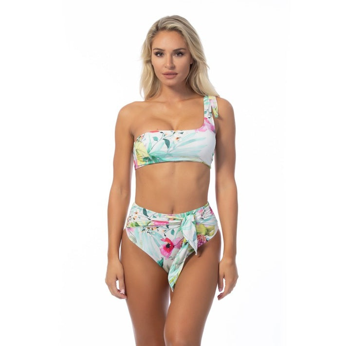 Beach Joy Bikini tropical one shoulder bikini set with floral print and high waist bottoms
